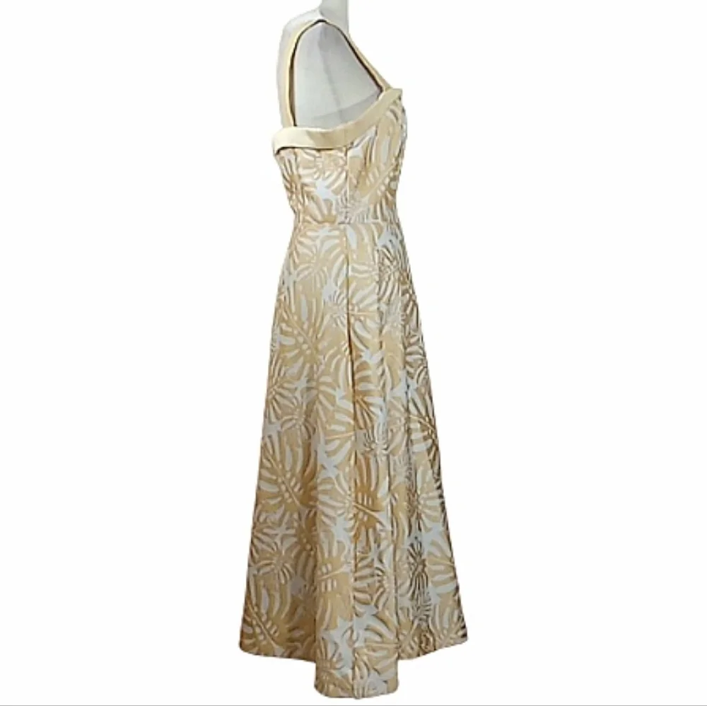 Kay Unger Liv Palm Leaf Jacquard Tea Length Cocktail Dress Size 6